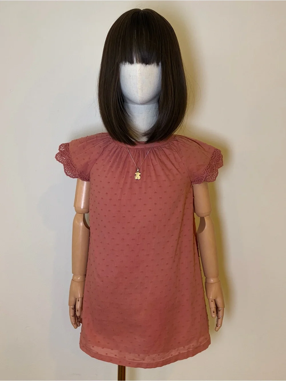 Old Navy Girls 4T Dusty Rose Swiss Dot Lace Flutter Sleeve Cotton Mini Dress